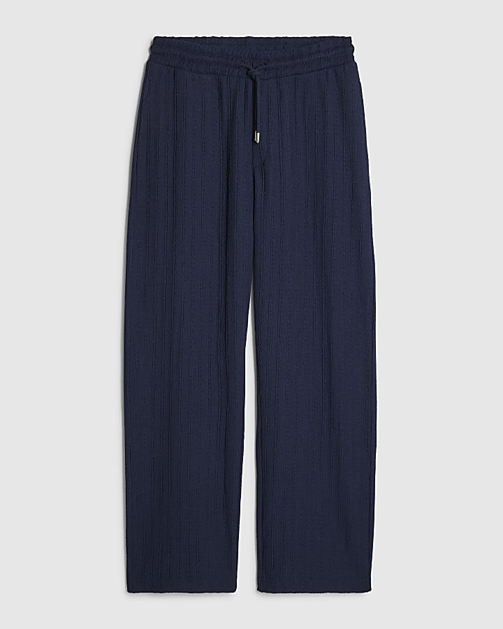 Navy Slim Fit Textured Open Hem Joggers