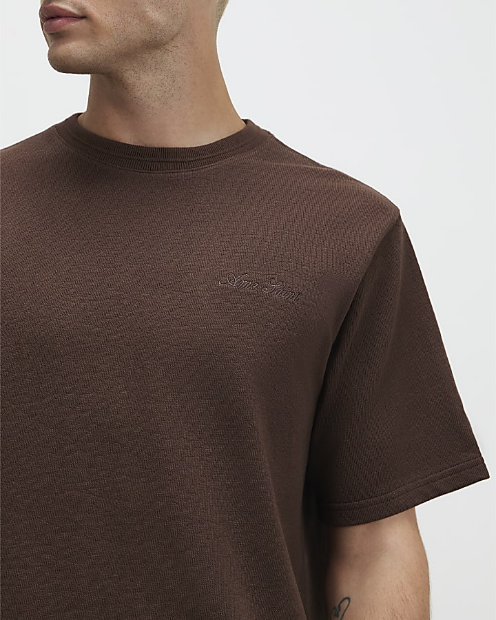 Brown Regular Fit Cotton Ame Saint T-Shirt