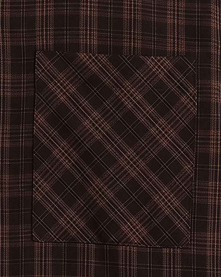 Brown Oversized Fit Cotton Check Shirt