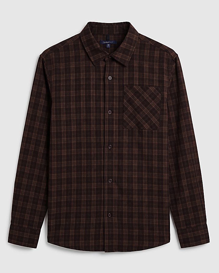 Brown Oversized Fit Cotton Check Shirt