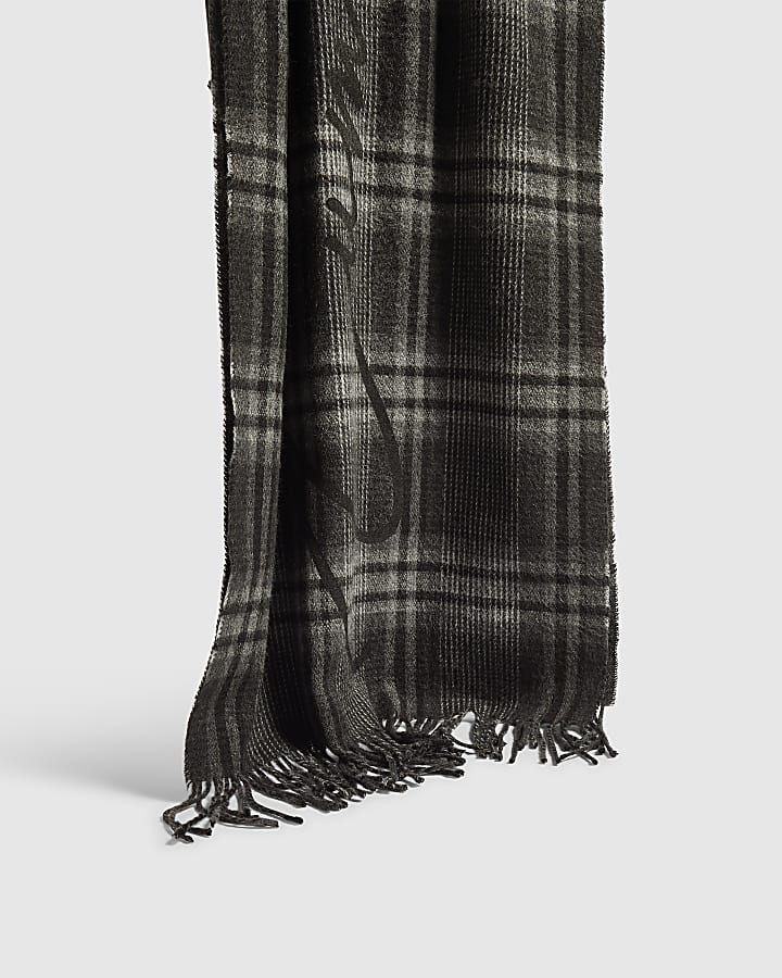 Grey Lumieux Embroidery Check Scarf