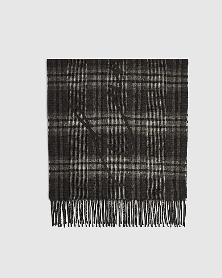 Grey Lumieux Embroidery Check Scarf