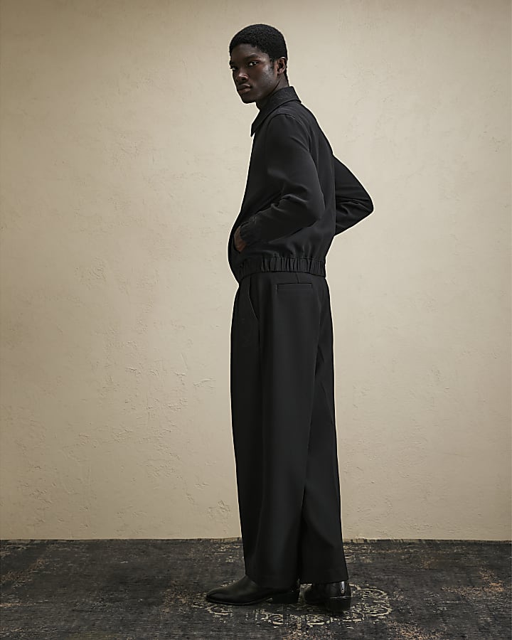 Black Embroidered Baroque Wide Leg Trousers