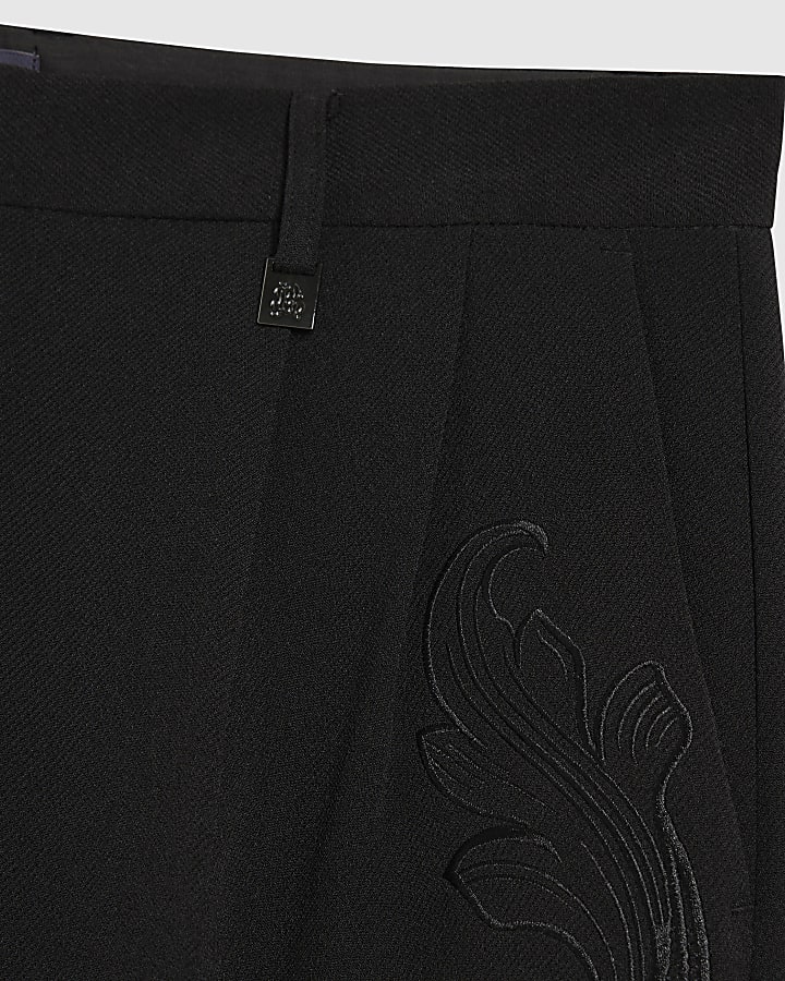 Black Embroidered Baroque Wide Leg Trousers