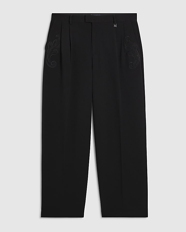 Black Embroidered Baroque Wide Leg Trousers