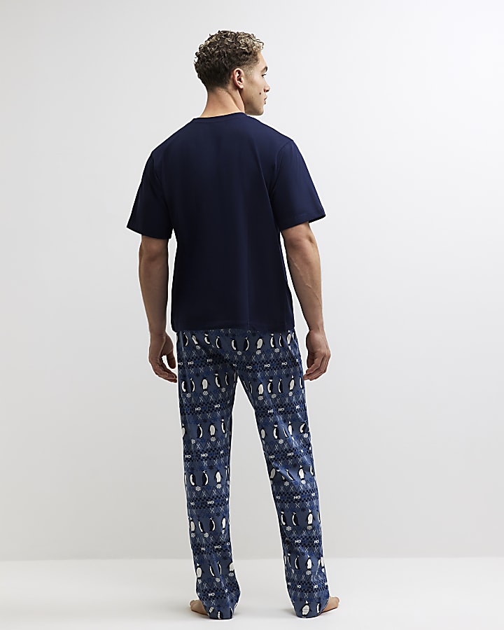 Navy Regular fit Fairisle Penguin Pyjamas Set