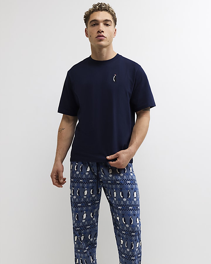 Navy Regular fit Fairisle Penguin Pyjamas Set