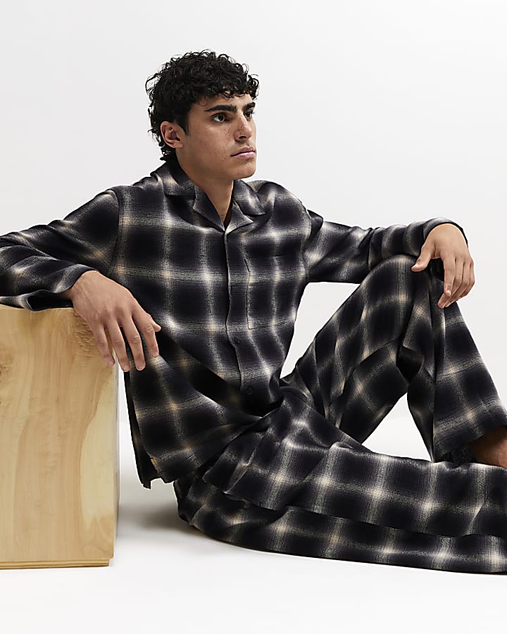 Black Blurred Check Oversized Fit Pyjamas Set