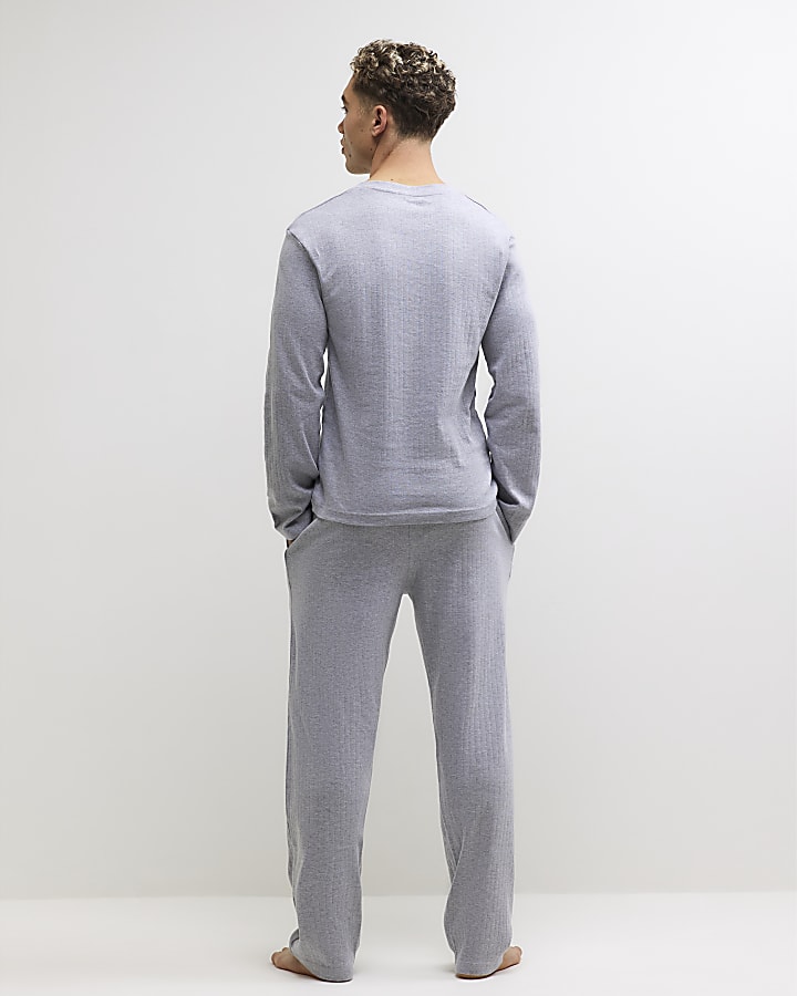 Grey Regular Fit Rib Loungewear Set