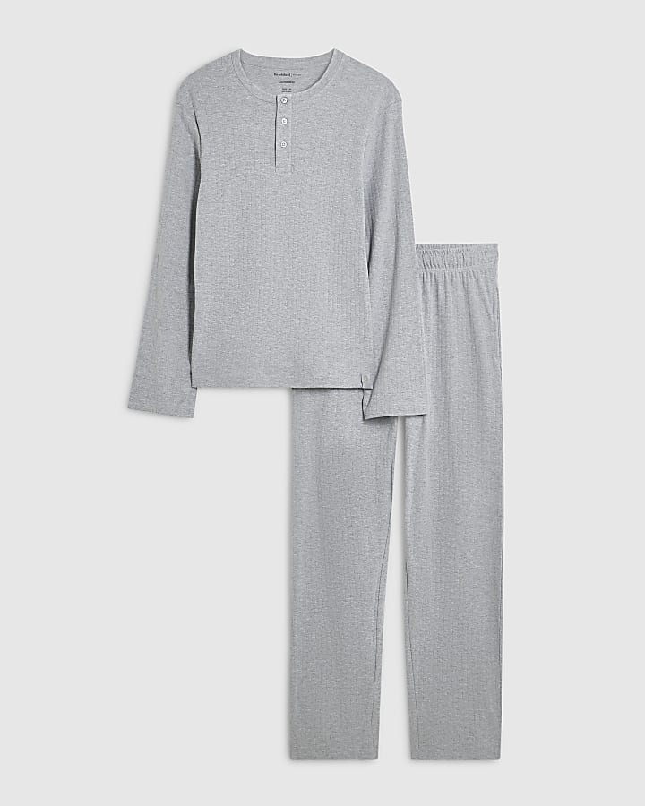 Grey Muscle Fit Rib Loungewear Set