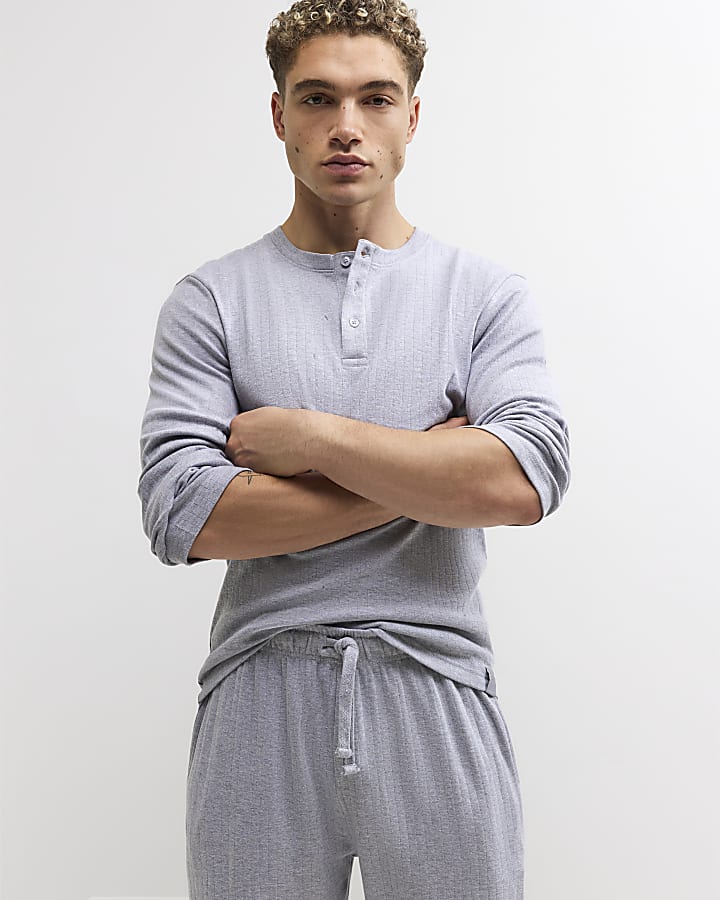 Grey Regular Fit Rib Loungewear Set