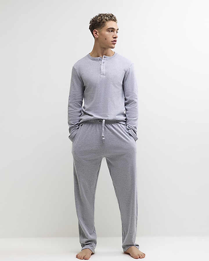 Grey Regular Fit Rib Loungewear Set