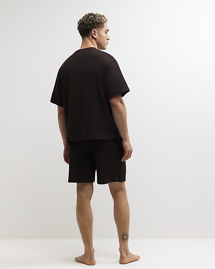 Brown Cotton Waffle Textured Loungewear Set