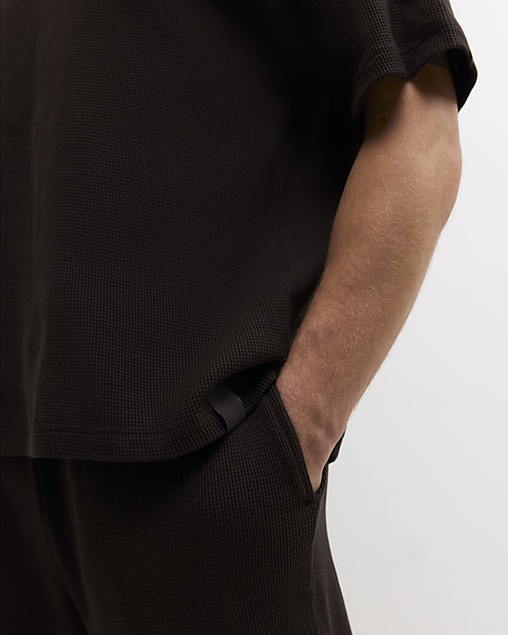 Brown Cotton Waffle Textured Loungewear Set