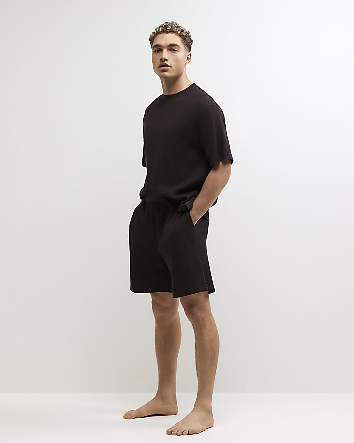 Brown Cotton Waffle Textured Loungewear Set