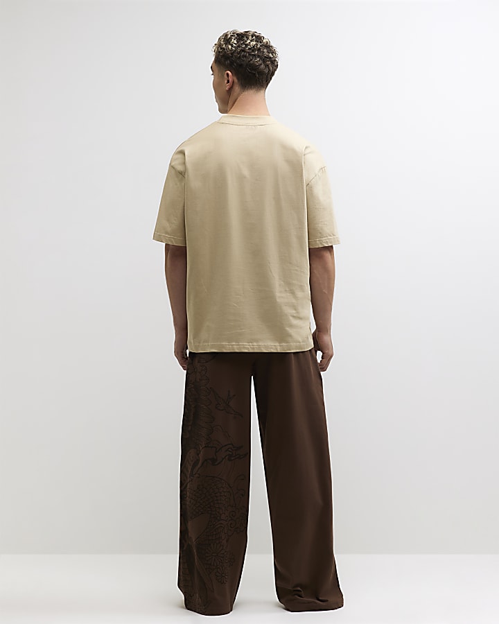 Brown Japanese Print Loungewear Set