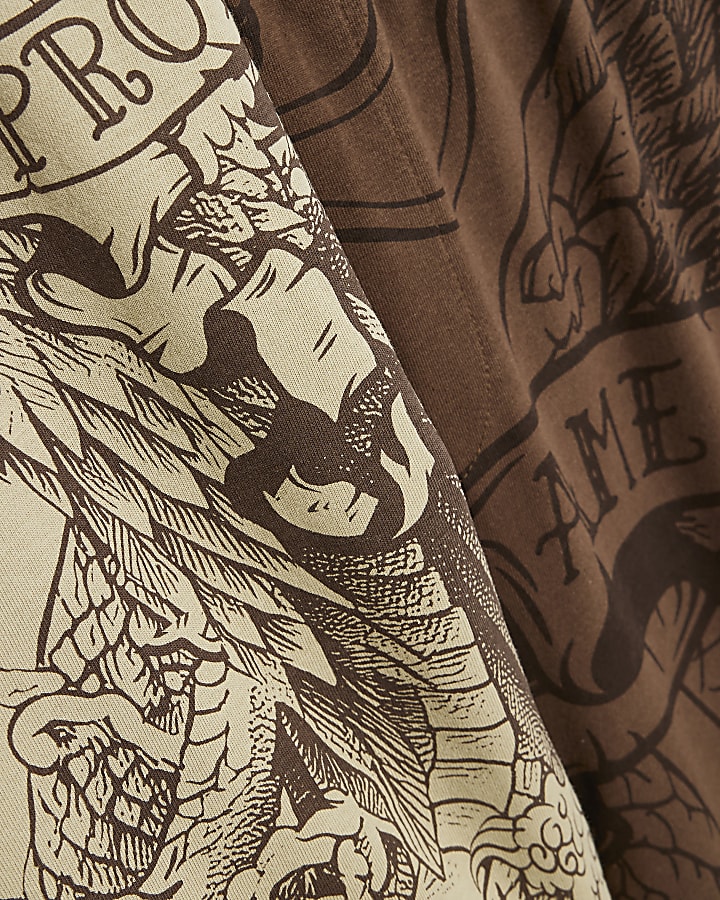 Brown Japanese Print Loungewear Set