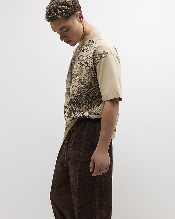 Brown Japanese Print Loungewear Set