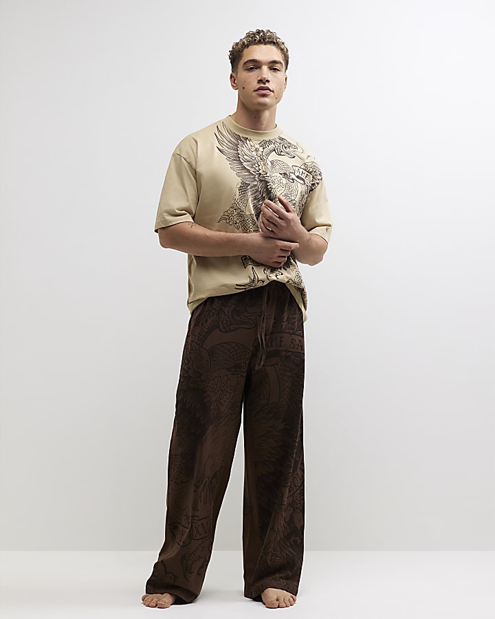 Brown Japanese Print Loungewear Set