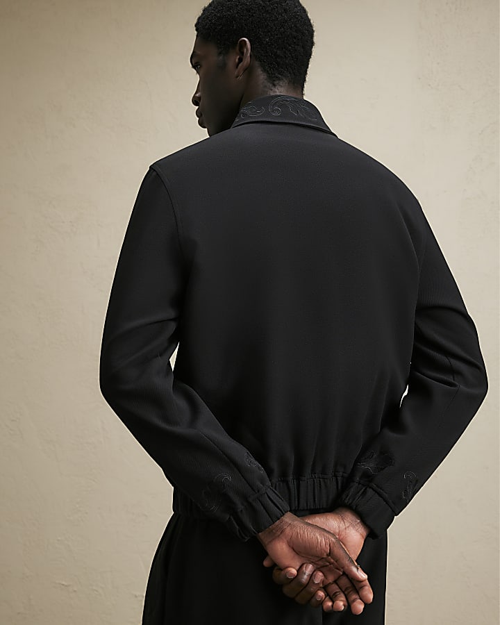 Black Embroidered Baroque Harrington Jacket