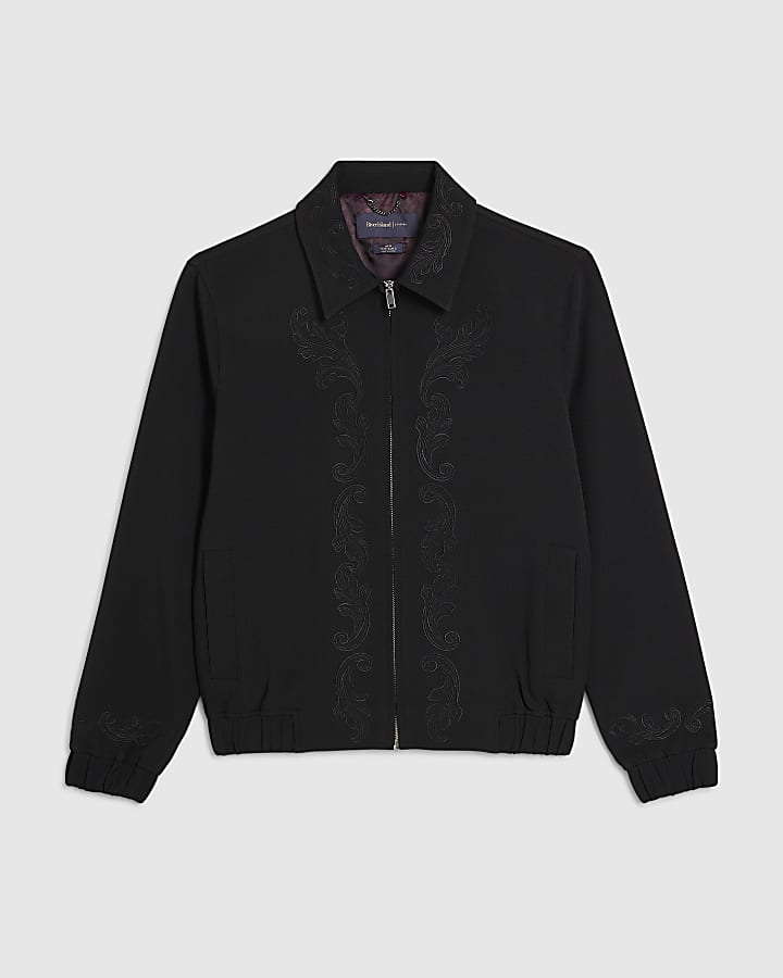 Black Embroidered Baroque Harrington Jacket