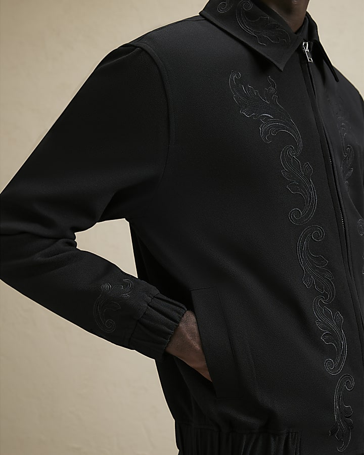 Black Embroidered Baroque Harrington Jacket
