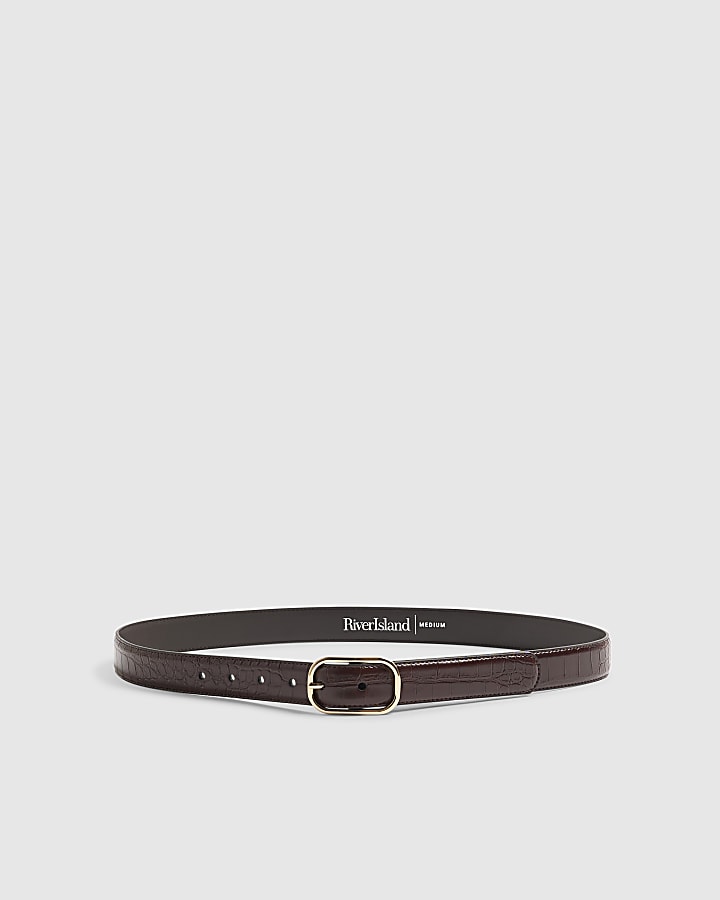 Brown Faux Leather Croc Buckle Belt