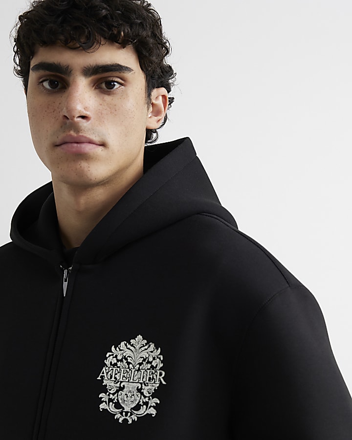 Black Premium Oversized Fit Baroque Hoodie