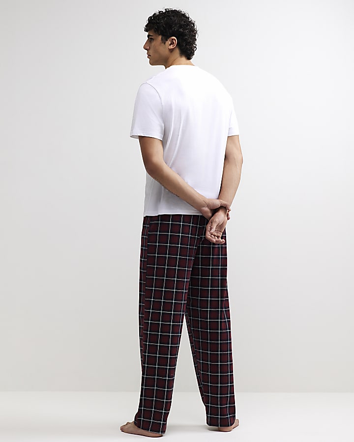 Red Cotton Check Trousers Loungewear Set