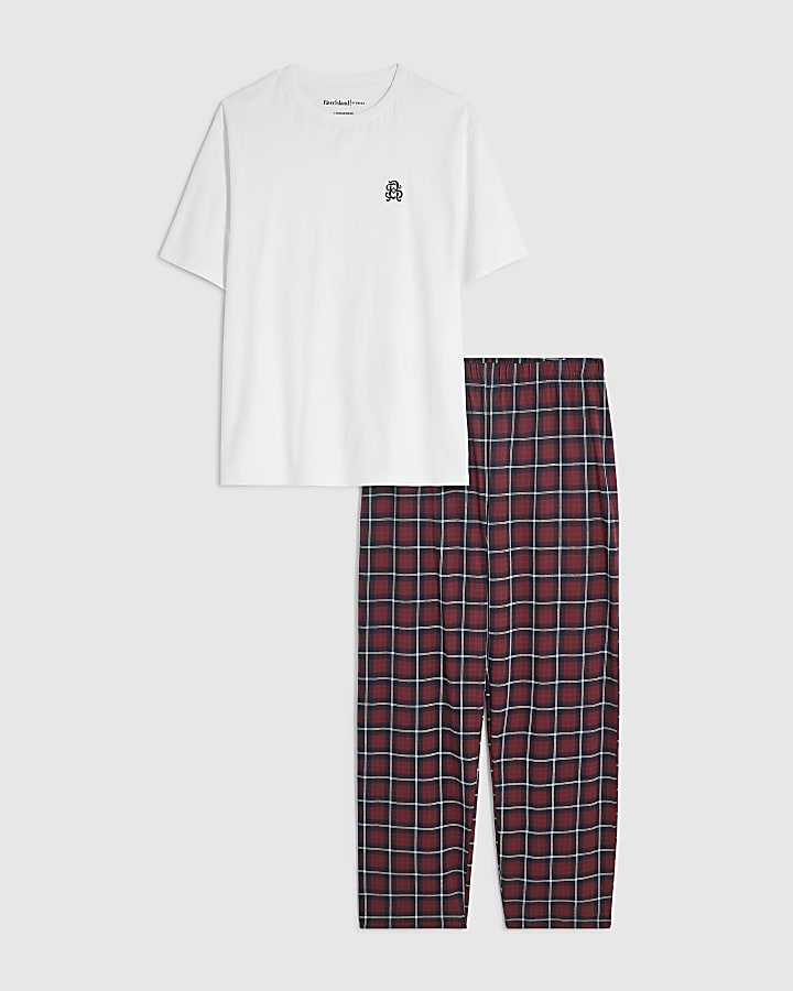 Red Cotton Check Trousers Loungewear Set