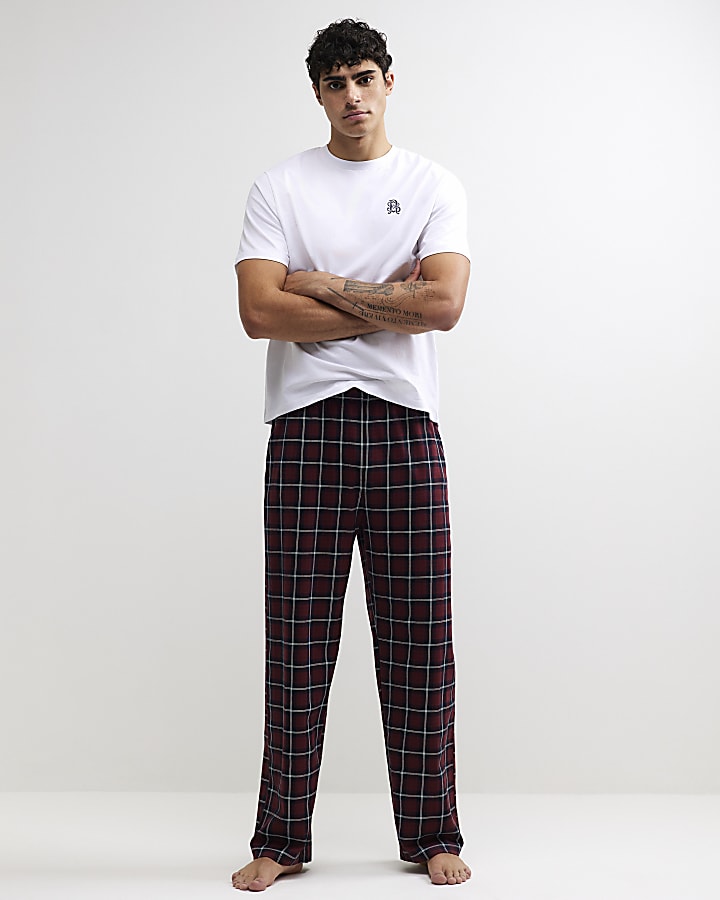 Red Cotton Check Trousers Loungewear Set
