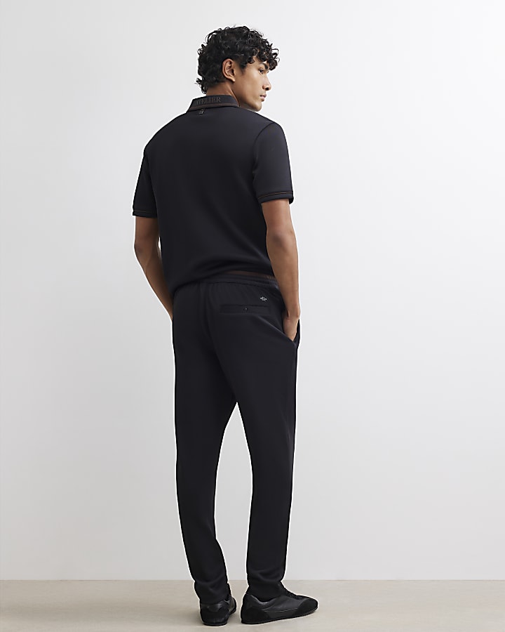 Black Slim Fit Pintuck Pique Joggers