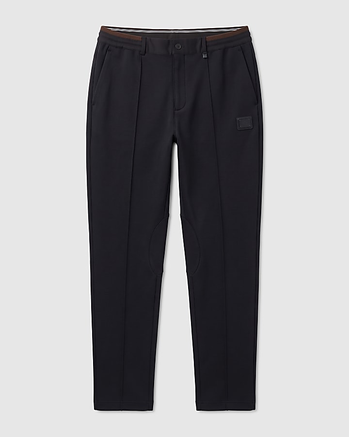 Black Slim Fit Pintuck Pique Joggers