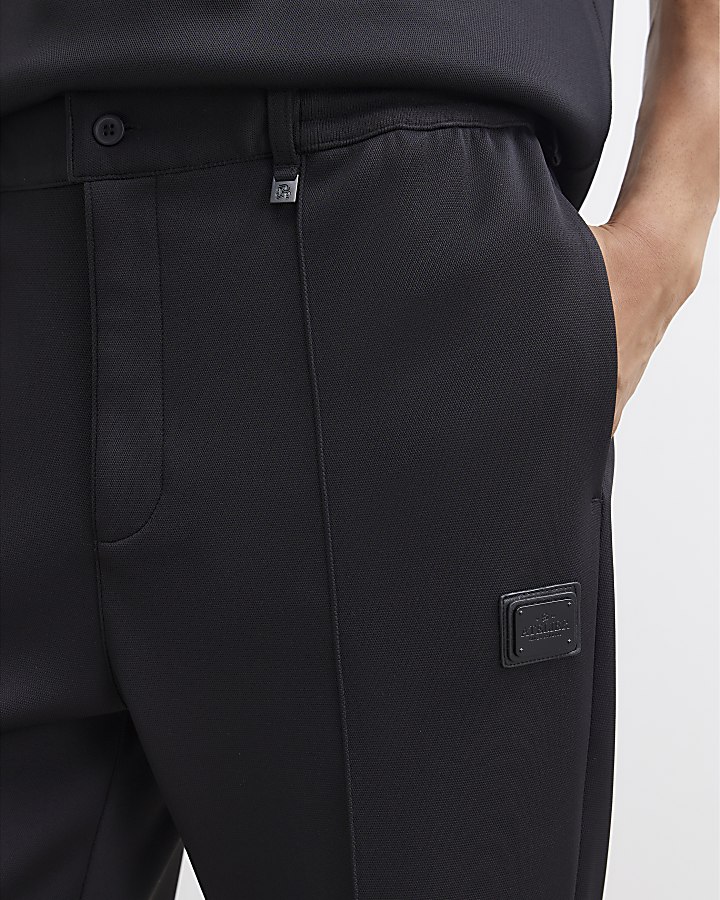 Black Slim Fit Pintuck Pique Joggers
