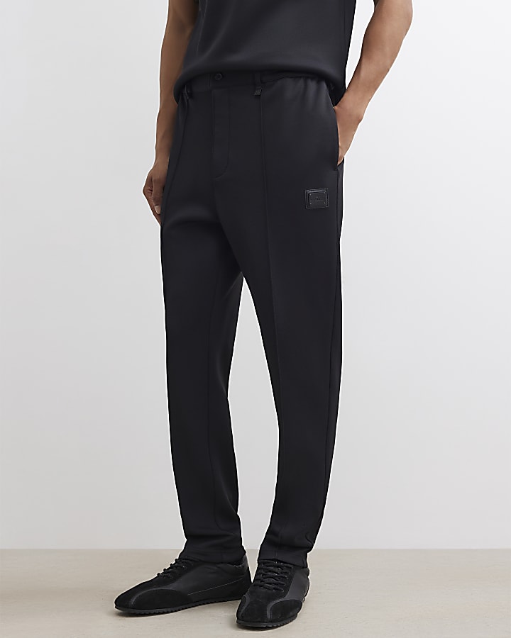 Black Slim Fit Pintuck Pique Joggers