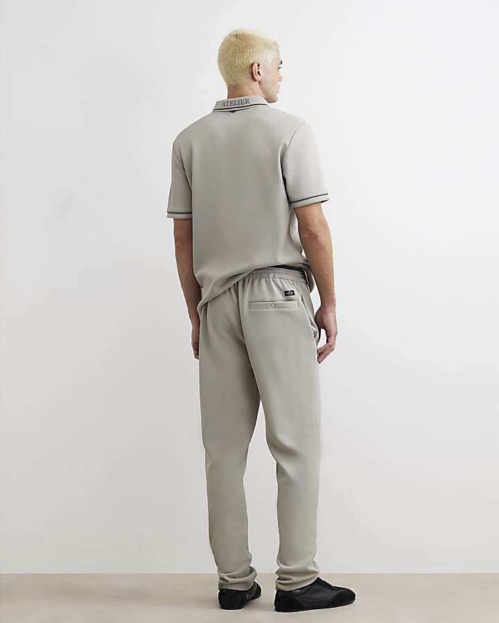 Grey Slim Fit Pintuck Pique Joggers