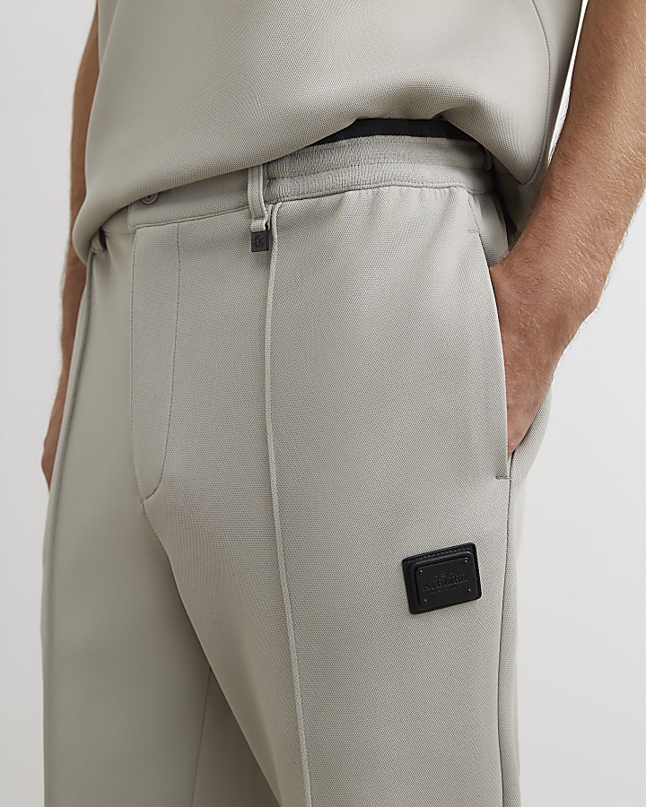 Grey Slim Fit Pintuck Pique Joggers