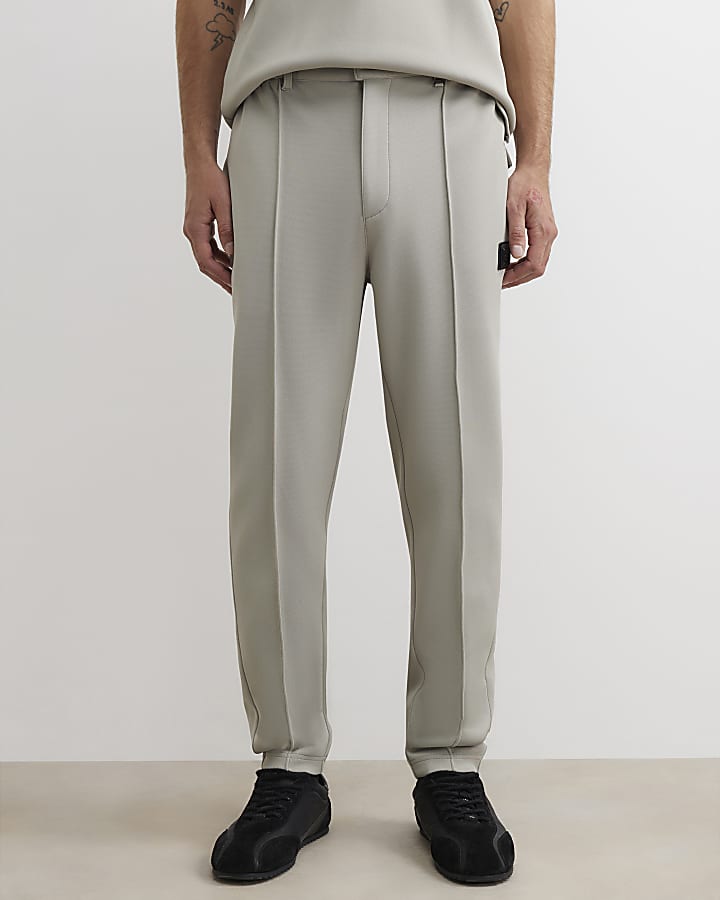 Grey Slim Fit Pintuck Pique Joggers