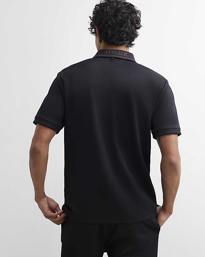 Black Slim Fit Pique Badge Polo Shirt