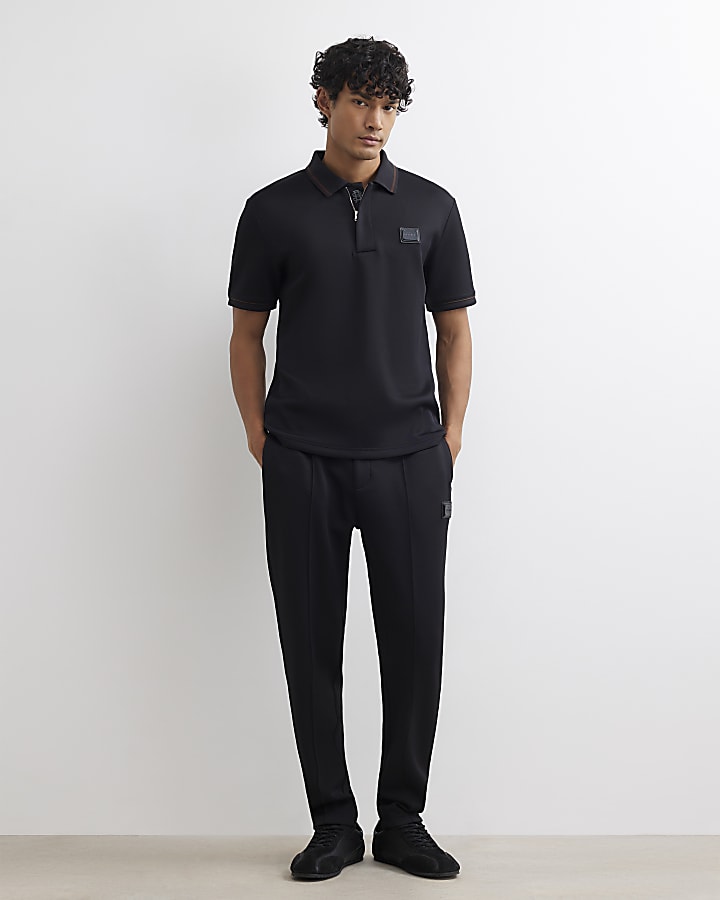 Black Slim Fit Pique Badge Polo Shirt