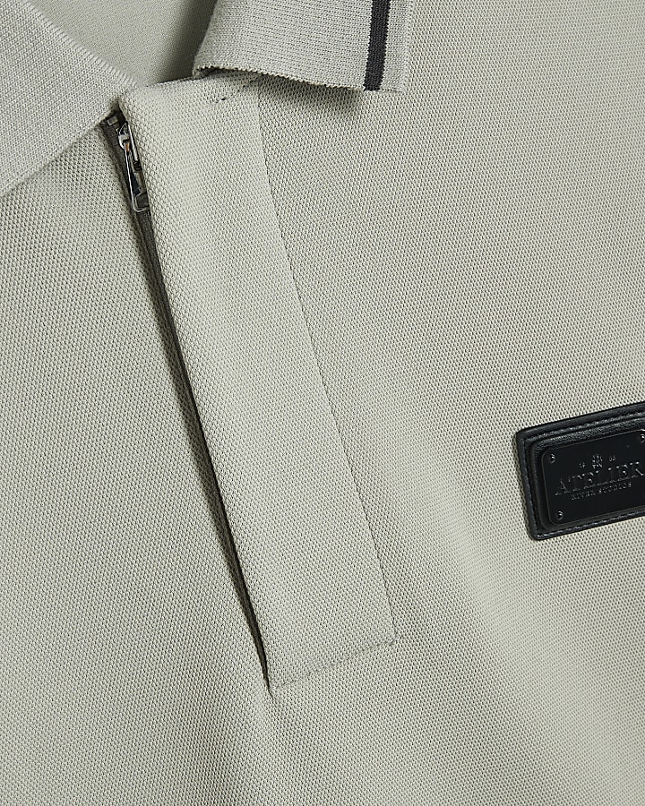 Grey Slim Fit Pique Badge Polo Shirt