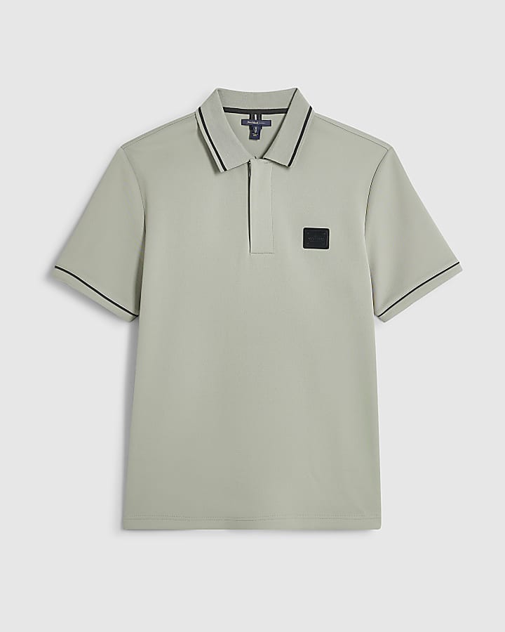 Grey Slim Fit Pique Badge Polo Shirt