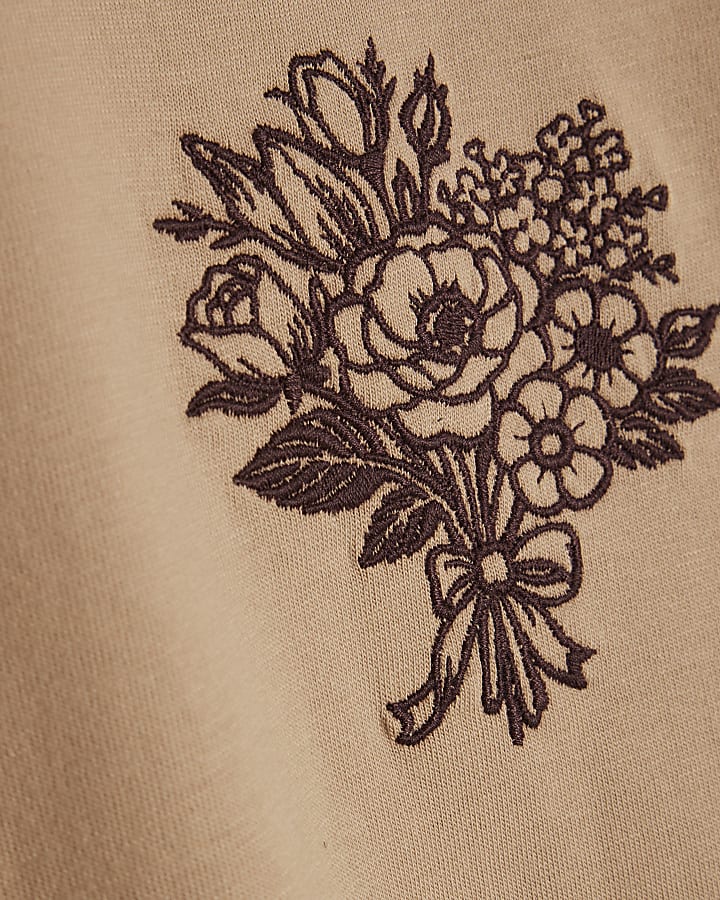 Beige Cotton Flower Bouquet T-Shirt