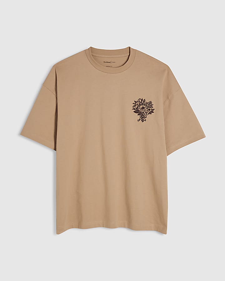 Beige Cotton Flower Bouquet T-Shirt
