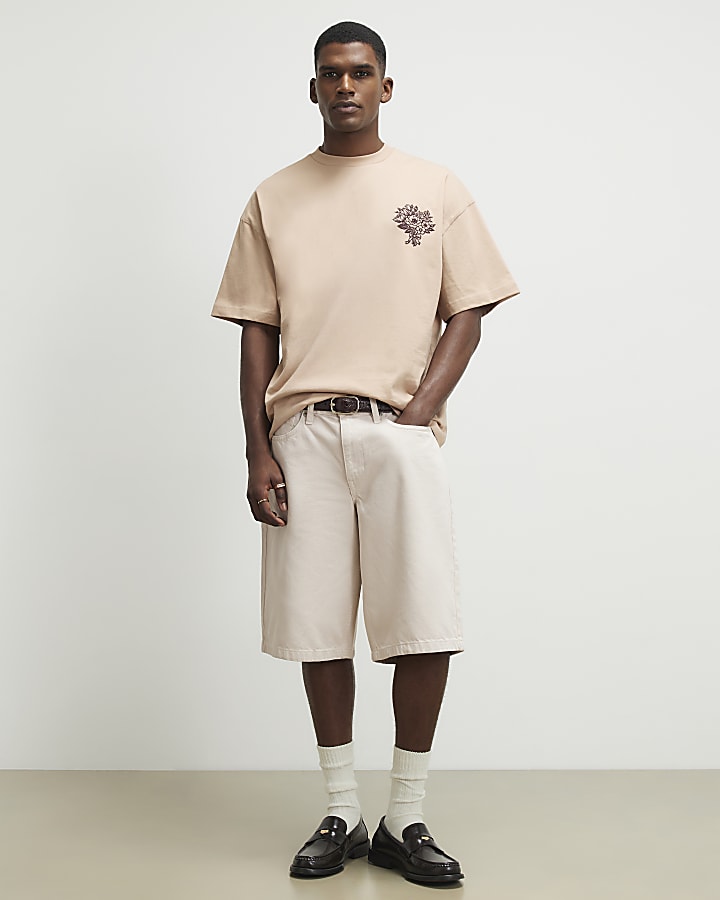 Beige Cotton Flower Bouquet T-Shirt