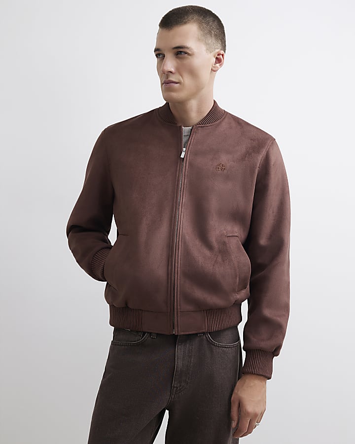 Brown Suede Bomber Jacket