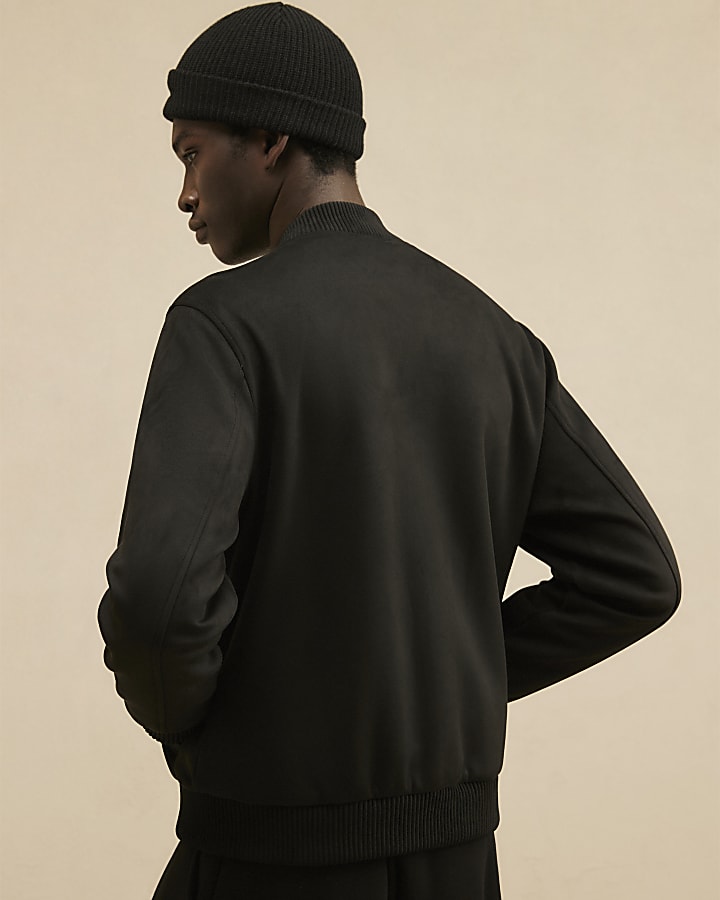 Black Faux Suede Bomber Jacket