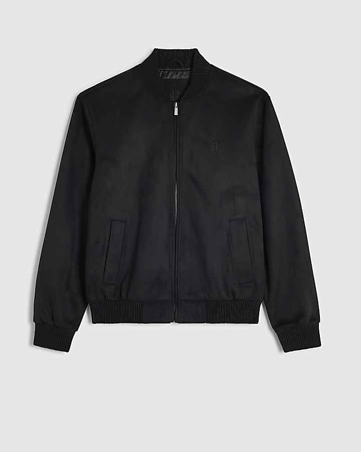 Black Faux Suede Bomber Jacket