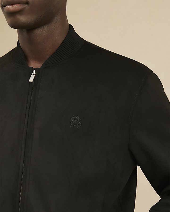 Black Faux Suede Bomber Jacket