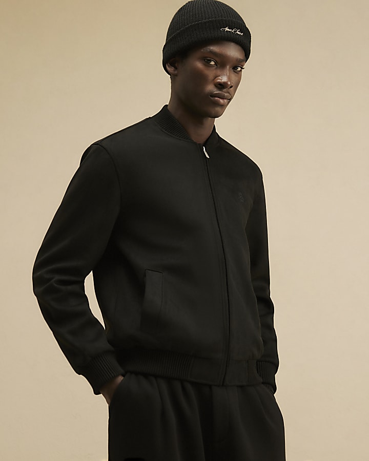 Black Faux Suede Bomber Jacket